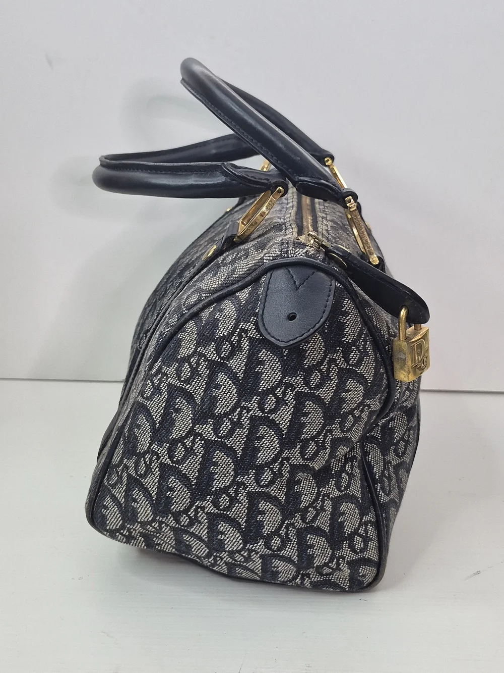 Dior Navy Monogram Canvas Satchel with Gold Hardware - Picture 2 of 13